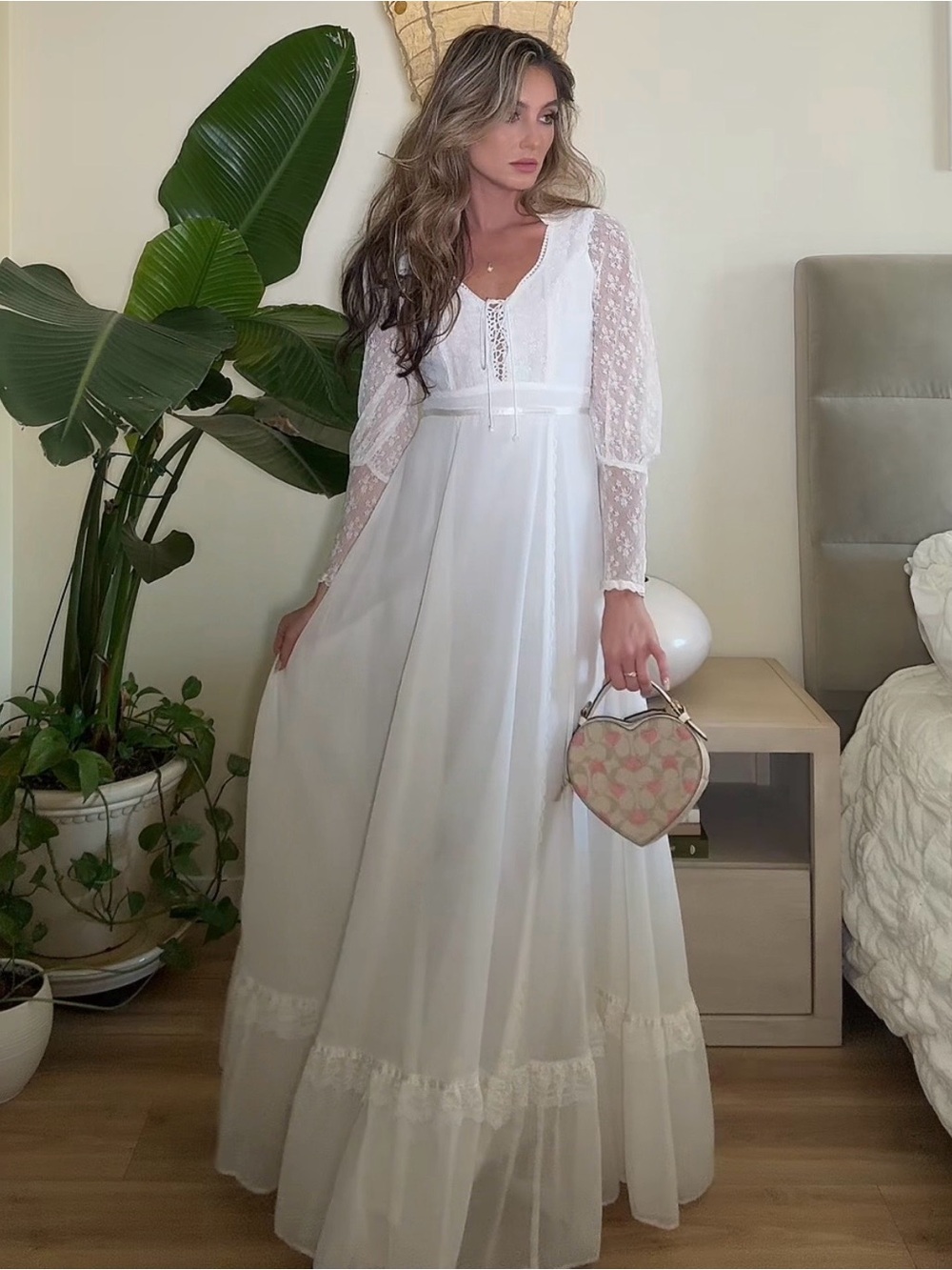 Vintage Gunne Sax Ivory White Lace Maxi Prairie Dress